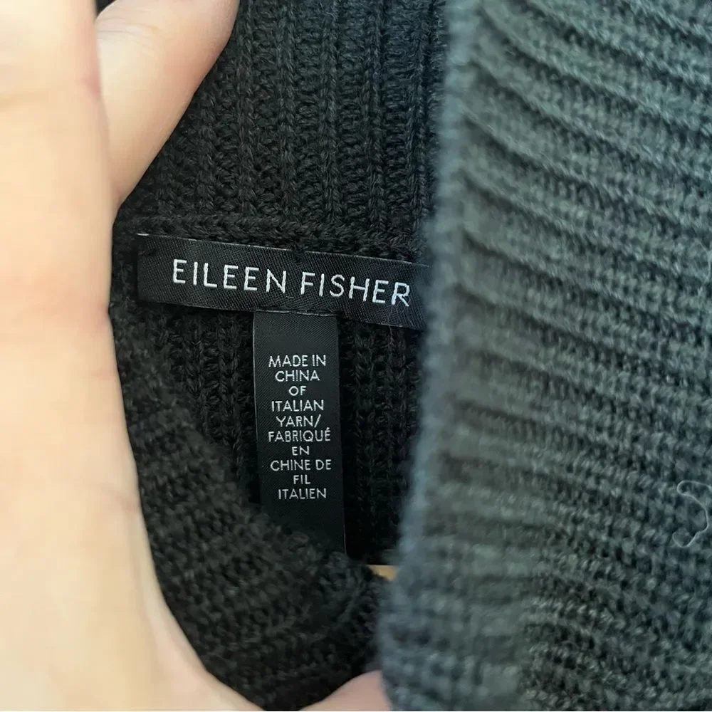 Eileen Fisher Marino Wool Turtleneck Tunic Swearer Dark Gray/Green XS NWT